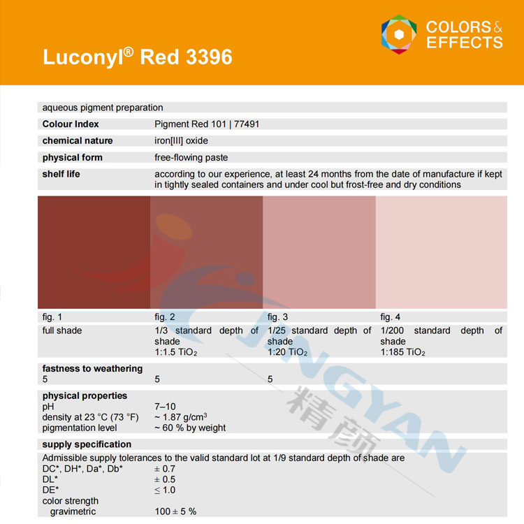 巴斯夫氧化铁红色浆Luconyl Red 3396氧化铁红水性涂料色浆