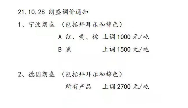 上海精颜化工涨价函