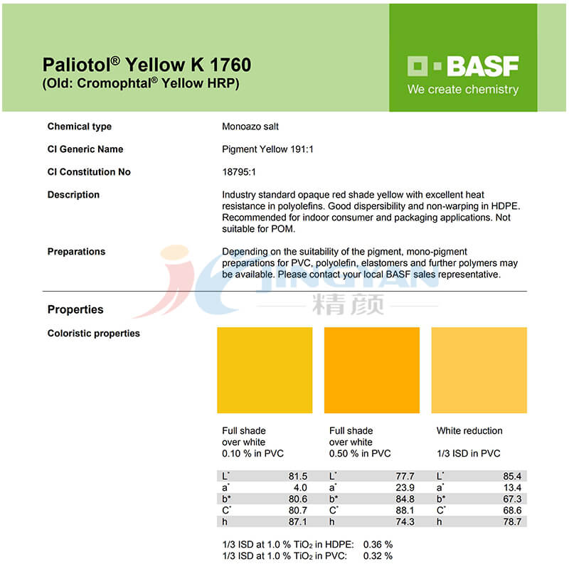 巴斯夫K1760有机颜料TDS说明书