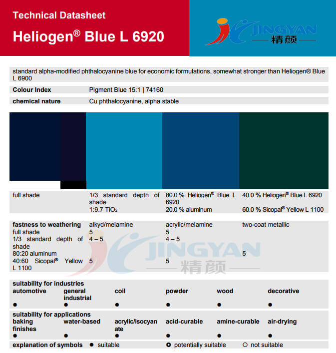 巴斯夫颜料L6920酮钛菁蓝有机颜料 BASF Heliogen Blue L6920(B.15:1)酮酞菁蓝 巴斯夫L6920酮钛菁蓝有机颜料 BASF Heliogen Blue L6920(B.15:1)酮酞菁蓝