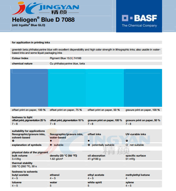 巴斯夫有机颜料蓝D7088/汽巴GLO BASF Irgalite Blue D7088/GLO（B.15:3）