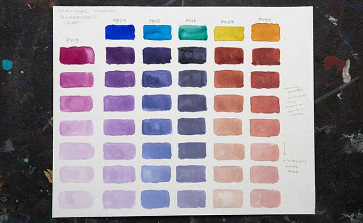颜料紫19与其他颜色混合后的颜色图表
