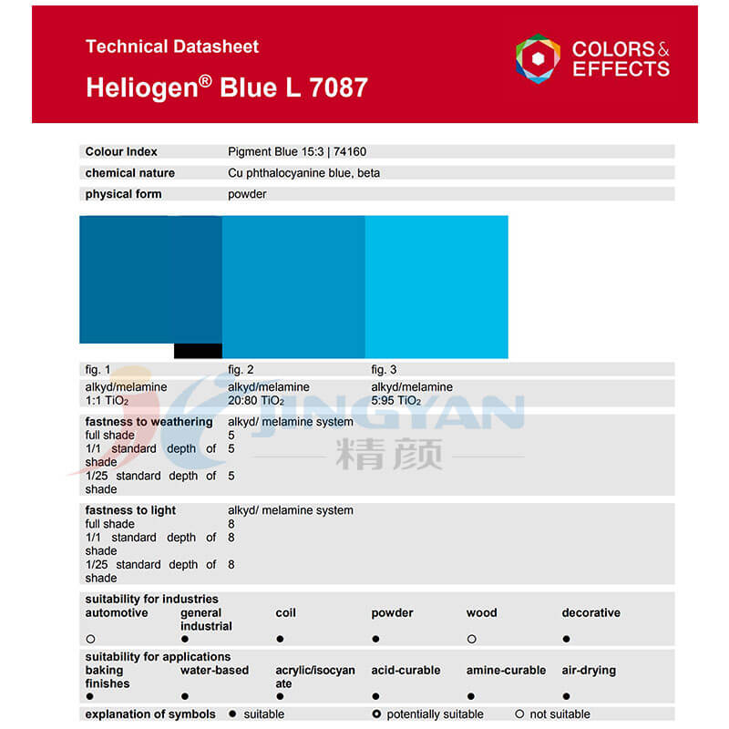 巴斯夫酞菁蓝L7087有机颜料BASF Heliogen Blue L7087/PG海丽晶颜料蓝15:3