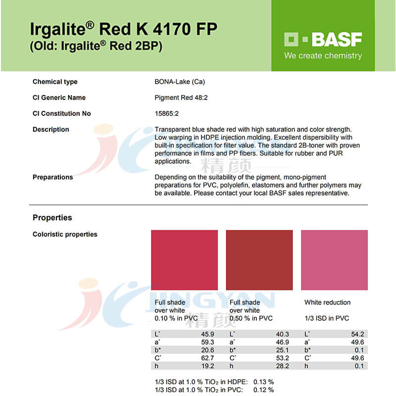 巴斯夫有机颜料红K4170FP/汽巴2BP（R.48:2） BASF Irgalite Red K4170FP/2BP