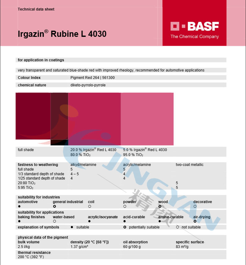 巴斯夫L4030高透明颜料红TDS报告