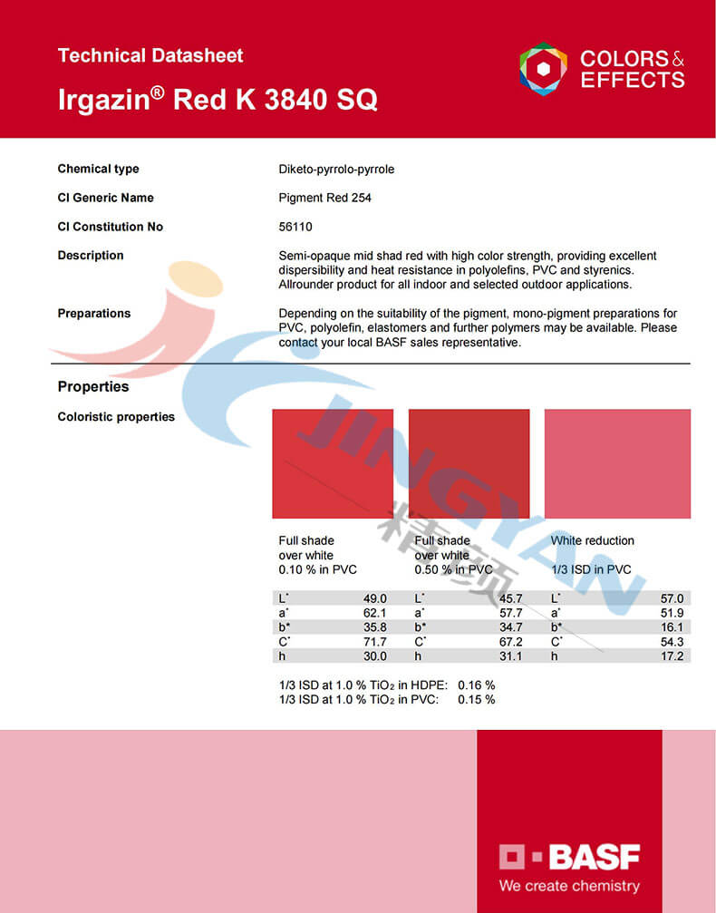 巴斯夫K3840SQ大红环保颜料TDS报告