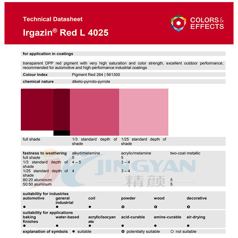 巴斯夫L4025宝红有机颜料涂料用TDS数据表