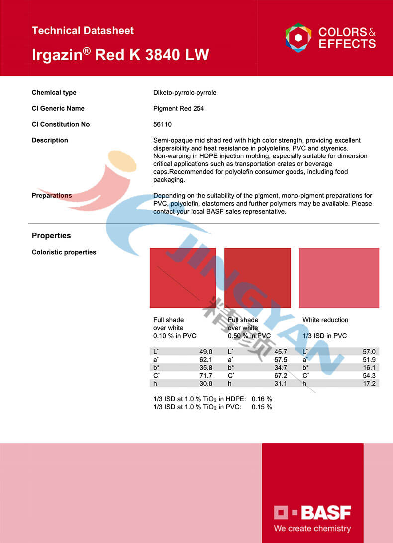 巴斯夫K3840LW有机颜料红TDS技术报告