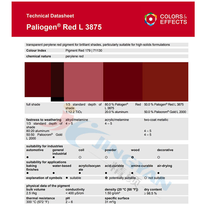 巴斯夫颜料红派力奥根L3875有机颜料BASF Paliogen Red L3875(颜料红P.R.179)苝红