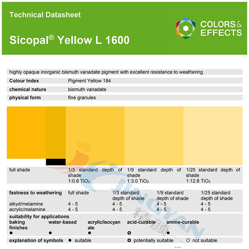 BASF Sicopal Yellow L1600(P.Y.184)巴斯夫颜料 色丽宝L1600黄无机颜料