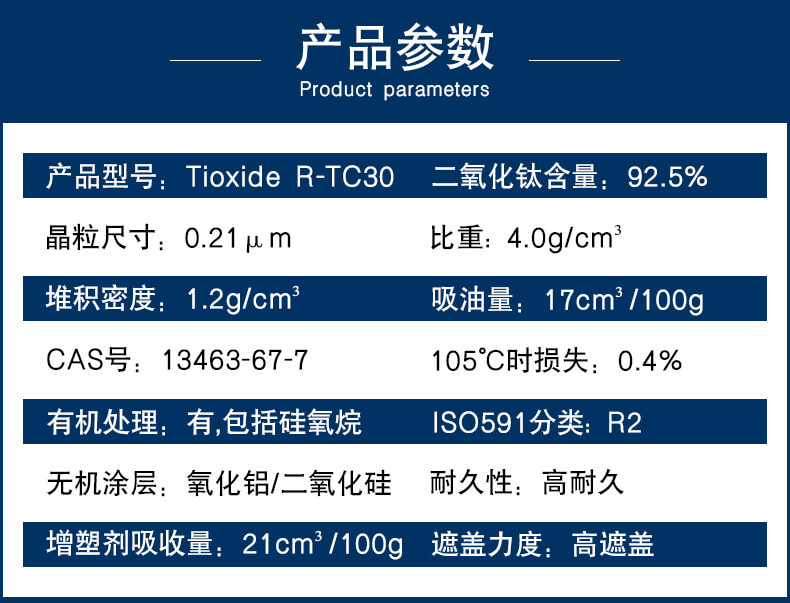 泛能拓R-TC30高耐候钛白粉颜料参数