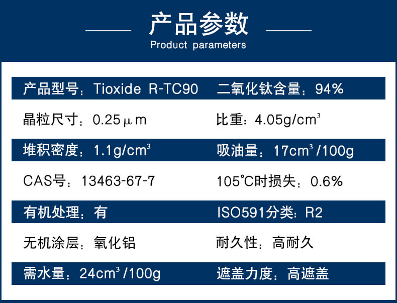 泛能拓钛白粉R-TC90参数表