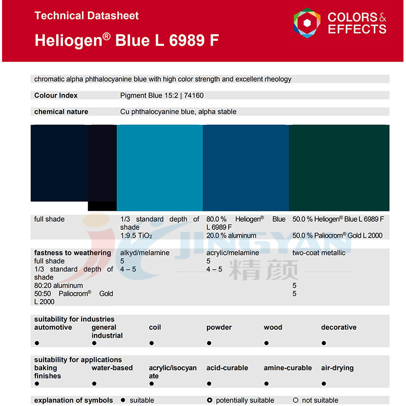 巴斯夫L6989F高透明钛菁蓝BASF Heliogen Blue L6989F颜料蓝15:2