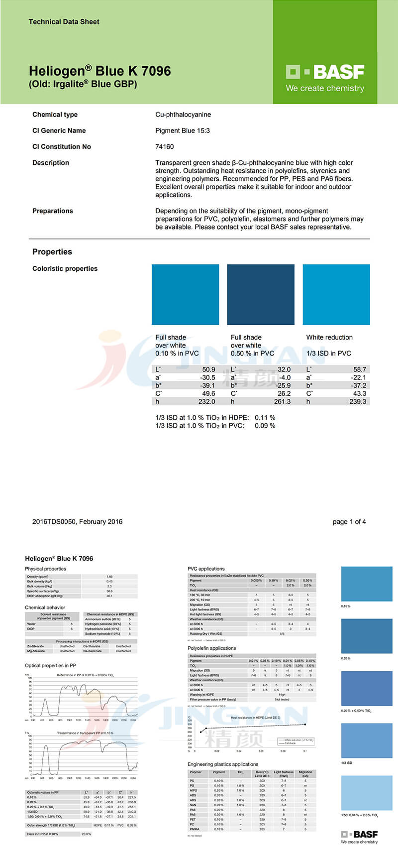 巴斯夫K7096/GBP酞菁蓝颜料TDS报告