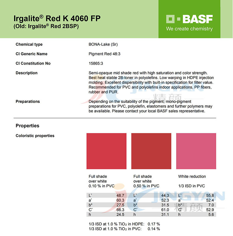 巴斯夫K4060FP红有机颜料TDS技术数据报告