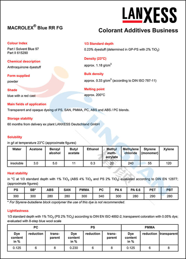 朗盛RR蓝溶剂染料数据表1