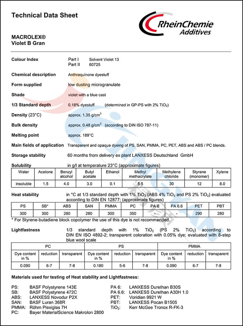 朗盛染料紫B数据表1
