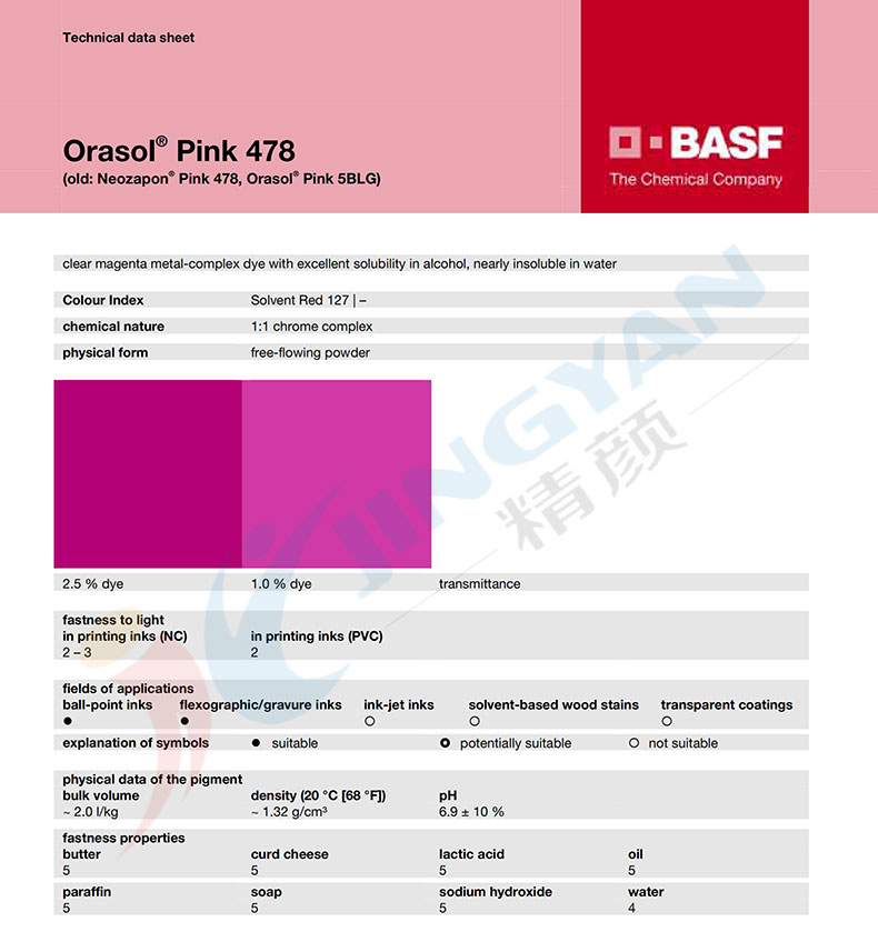 巴斯夫奥丽素478洋红染料TDS技术数据表