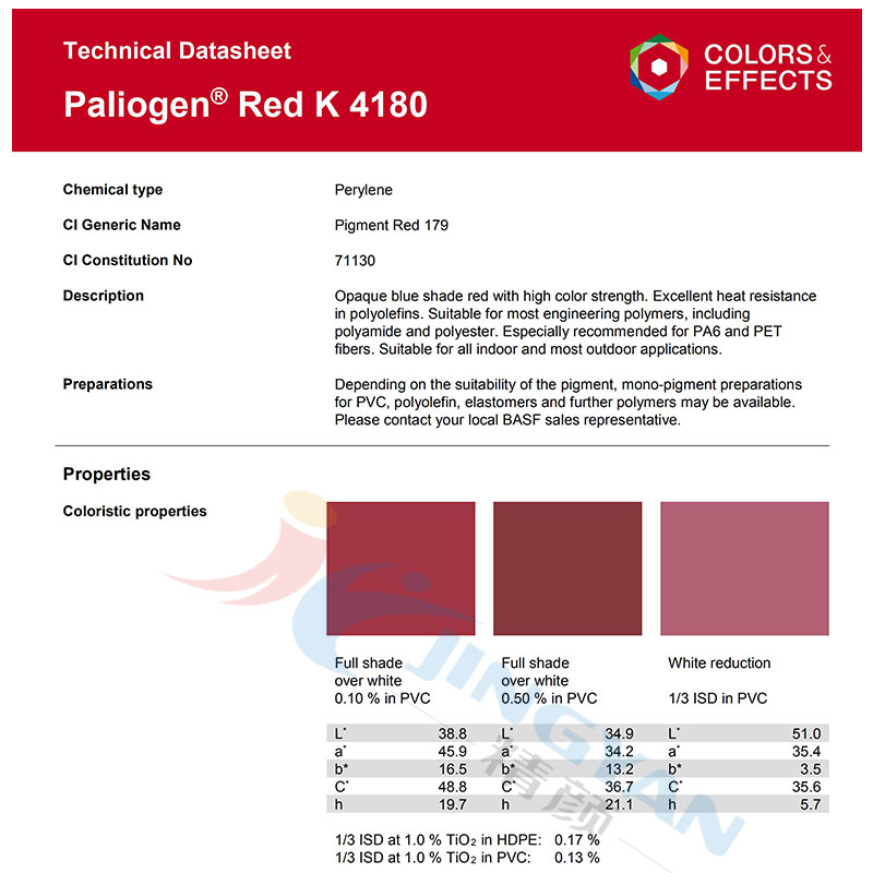 巴斯夫K4180耐高温塑料颜料苝红不透明蓝光红色有机颜料-颜料红179