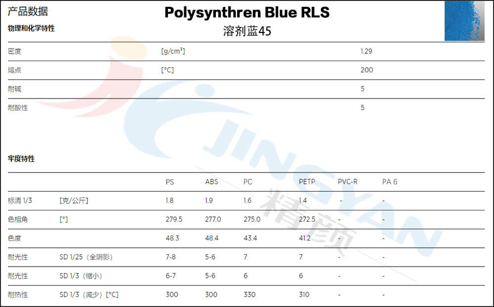 科莱恩Polysynthren RLS蓝蒽醌溶剂染料数据表