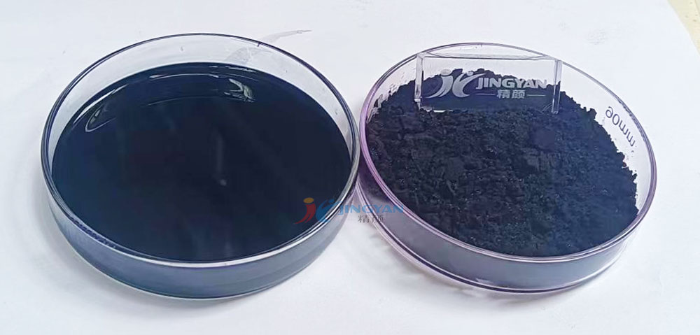 润巴SR0080-3直接耐晒黑G水溶染料色粉与溶液对比图