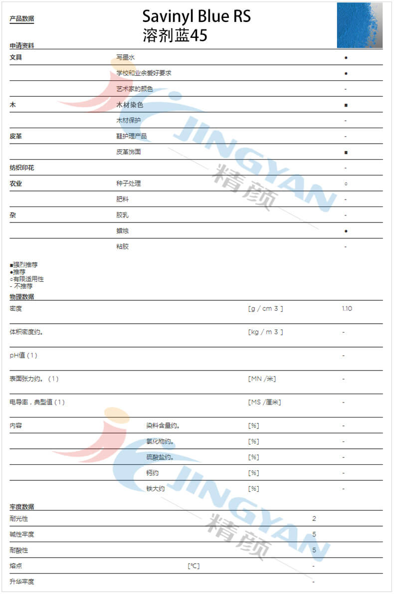 科莱恩RS蓝金属络合染料数据表