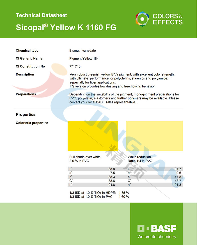巴斯夫K1160FG钒酸铋黄TDS技术说明书