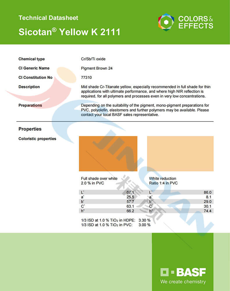 巴斯夫钛铬棕K2111近红外反射颜料TDS技术报告