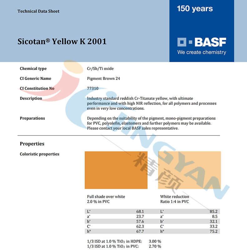 巴斯夫k2001钛黄技术说明书