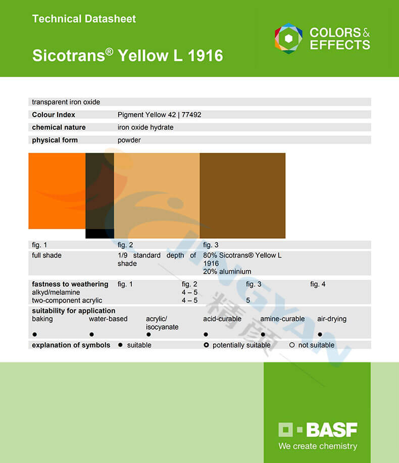 巴斯夫L1916透明氧化铁黄颜料技术指标