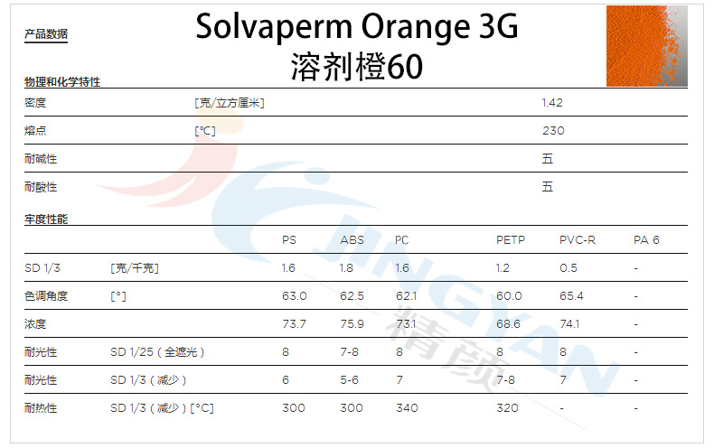 科莱恩Solvaperm 3G溶剂染料数据