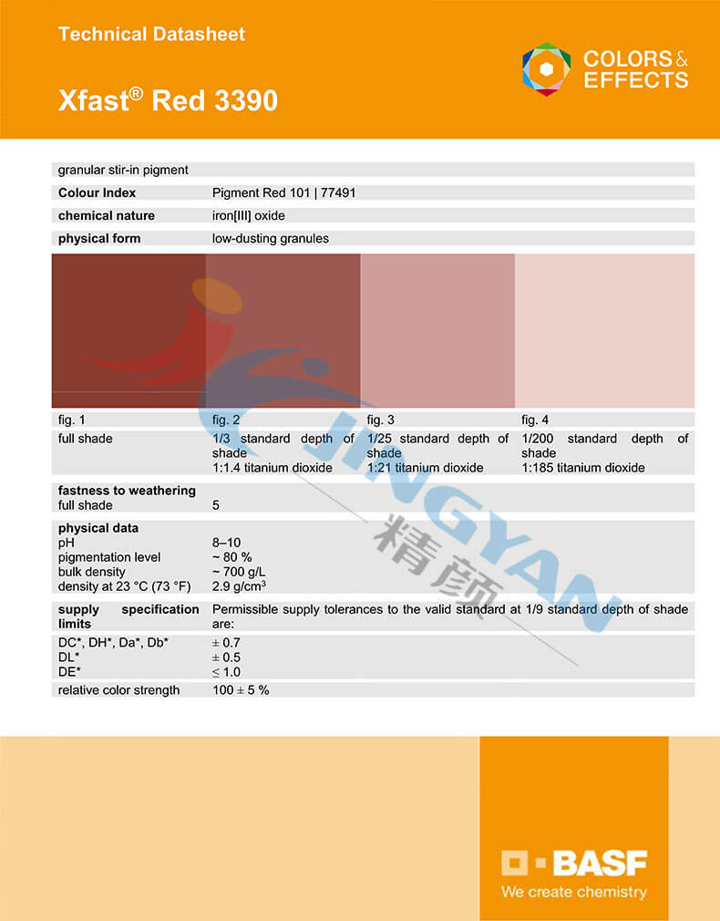 巴斯夫3390水溶性氧化铁红TDS技术数据表