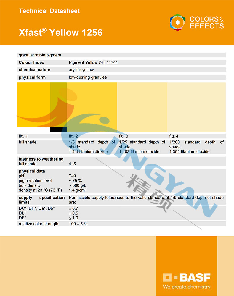 巴斯夫1256黄水溶性颜料TDS技术报表